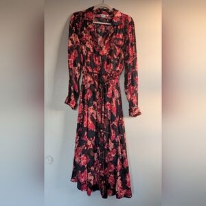 Nine West Long Sleeve Midi V-Neck Shirt Dress